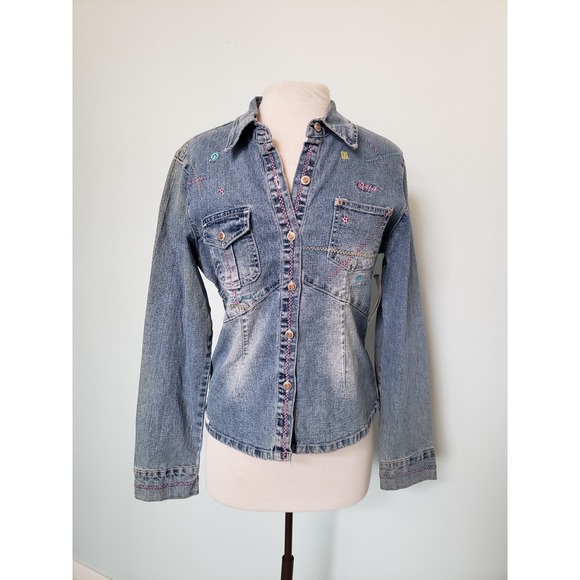 Paco Jeans Jackets & Blazers - VTG Paco Jeans Denim Jacket Women XL Embroidered Stretch Retro Y2K Deadstock NWT
